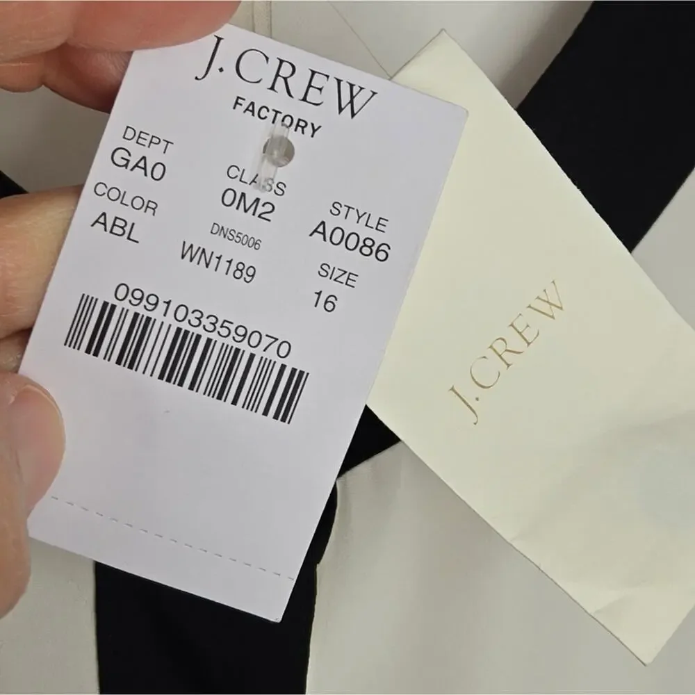 JCrew Women's Sleeveless Offwhite Cream Blouse w/ Black Trim Pockets NWT Size 16